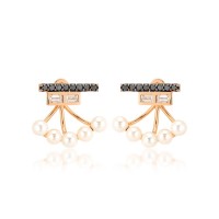 Baguette Siyah Pırlanta ve İncili Küpe